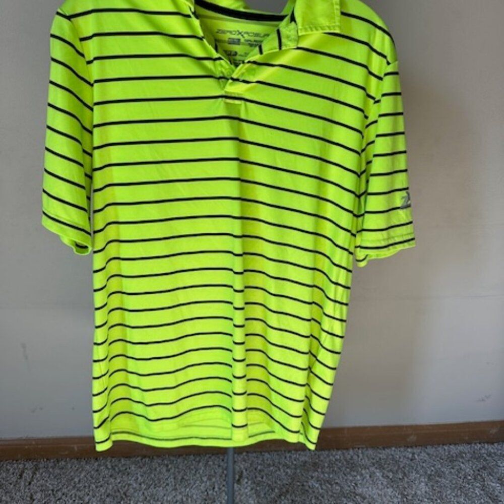Neon Green Striped Polo Shirt   8482  XL 18/20 boys
